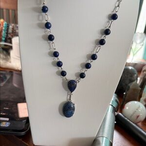 Lapis Lazuli Beaded Pendant Necklace - Deep Blue